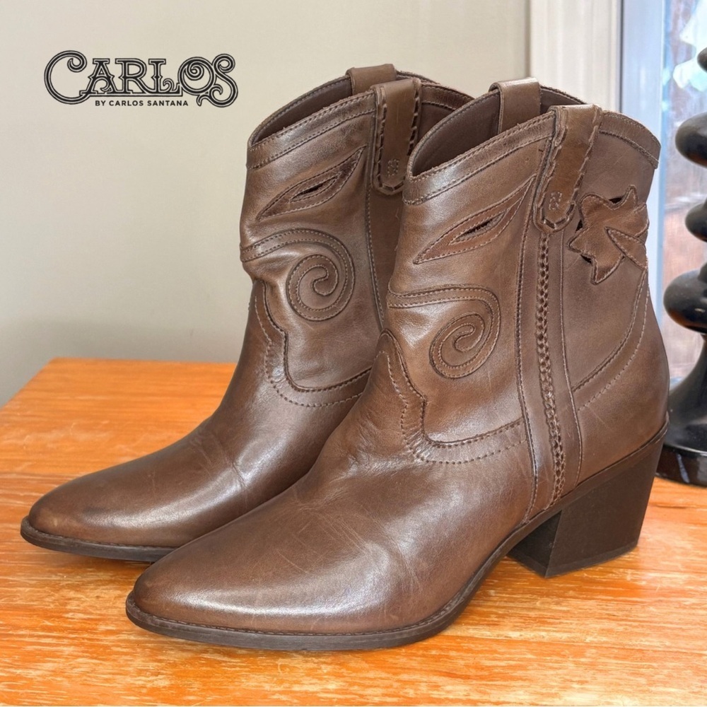 Carlos Santana Austin Leather Western Ankle Boot